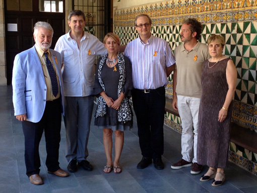Participants en la roda de premsa de presentació de la desena edició de l’OJIPC, el 30 de juliol passat a l’Institut d’Estudis Catalans. Entre ells, els directors Salvador Brotons i Esteve Nabona, i Magdalena González Crespí, presidenta i fundadora de Forum Musicae